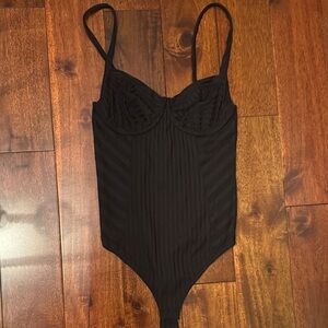 All saints Black Ribbed Bustier Bodysuit